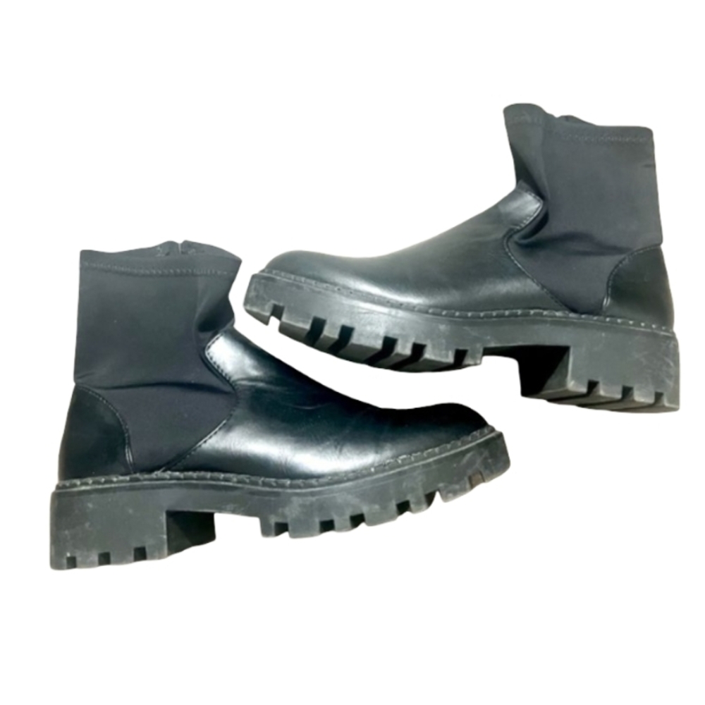 Zara Black Chunky Sole Boots Ankle Booties Chelsea Military Biker Size  37